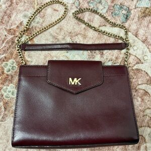 Michael Kors Large Crossgrain Leather Crossbody Clutch with Gold Chain
